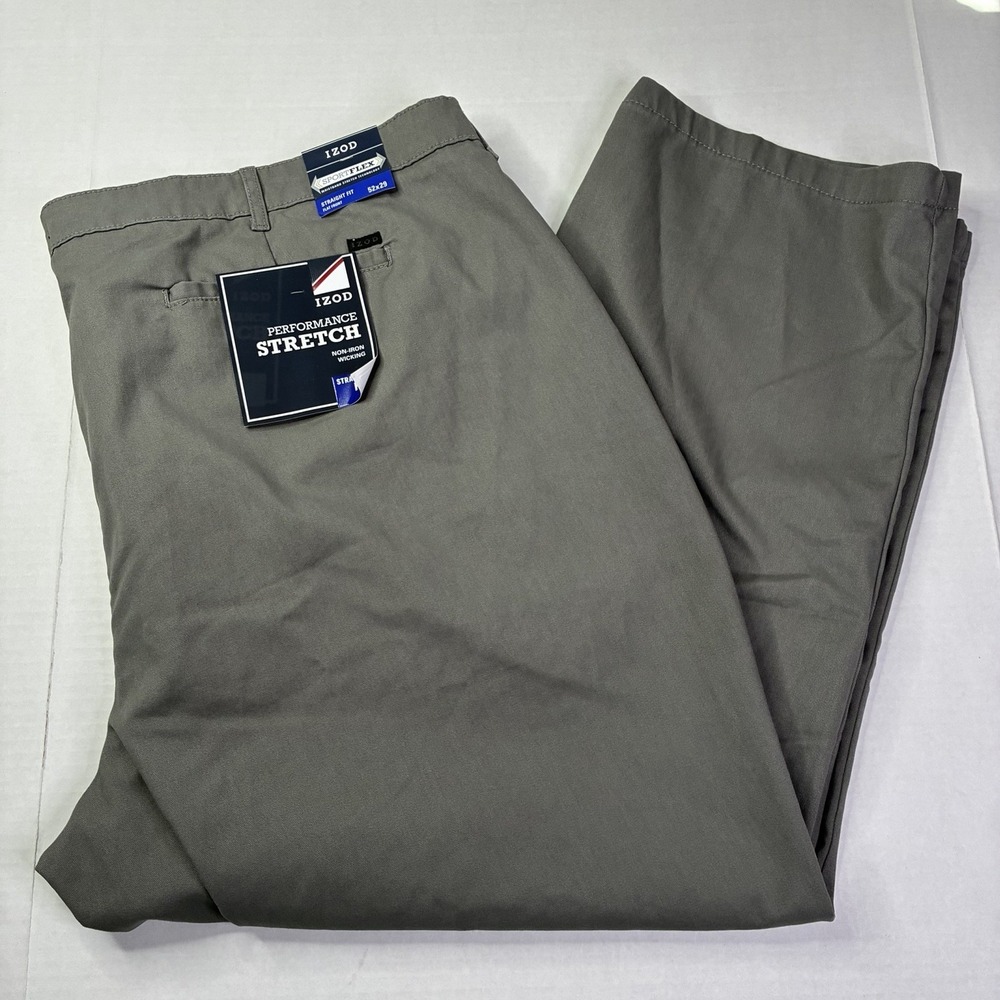 Izod Performance Plus Stretch Pants Men's Size 52x29 Gray Flat Front Big & Tall